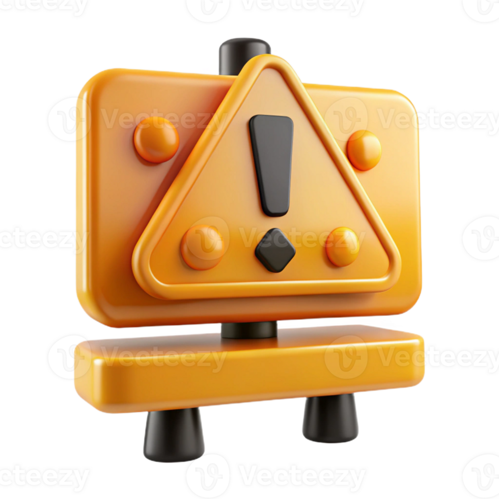 3D Render Orange Exclamation Warning Sign png