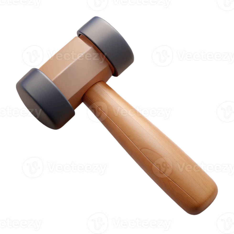 3D Render Wooden Hammer Graphic png