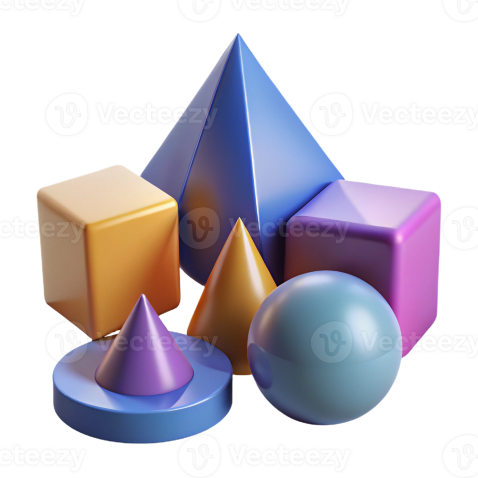 Colorful 3D Geometric Shapes Illustration png