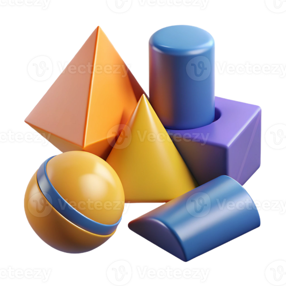 3D Render Colorful Geometric Shapes png