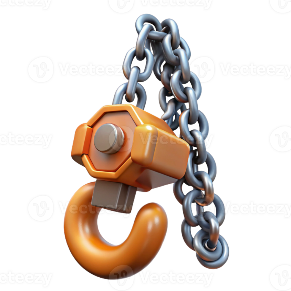 3D Render Orange Hook with Chain png