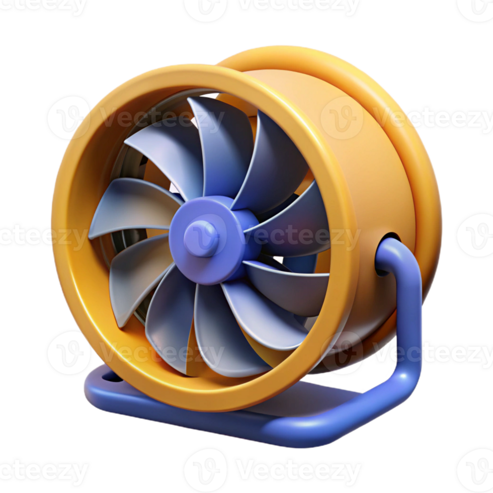 3D Render Yellow and Blue Desk Fan Illustration png