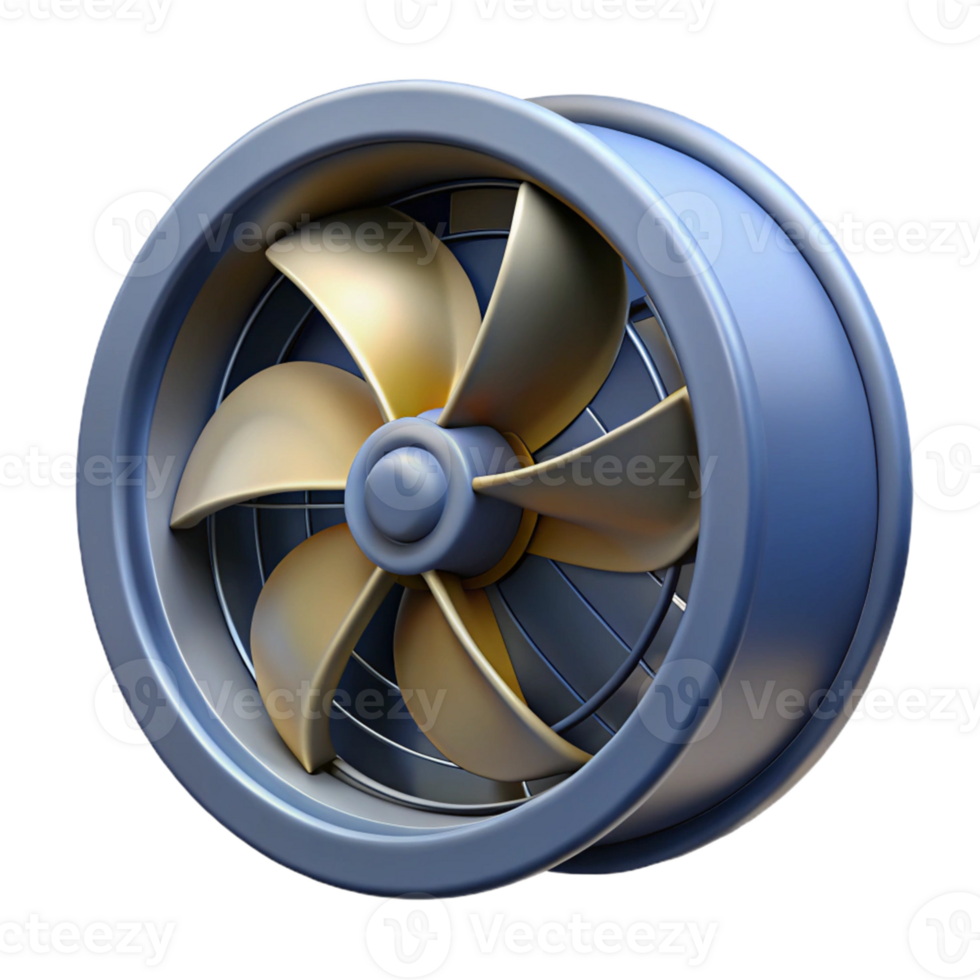 3D Render Gold and Blue Industrial Fan png