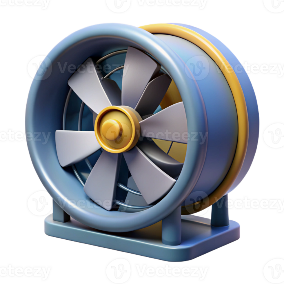 3D Render Blue Yellow Cartoon Fan png