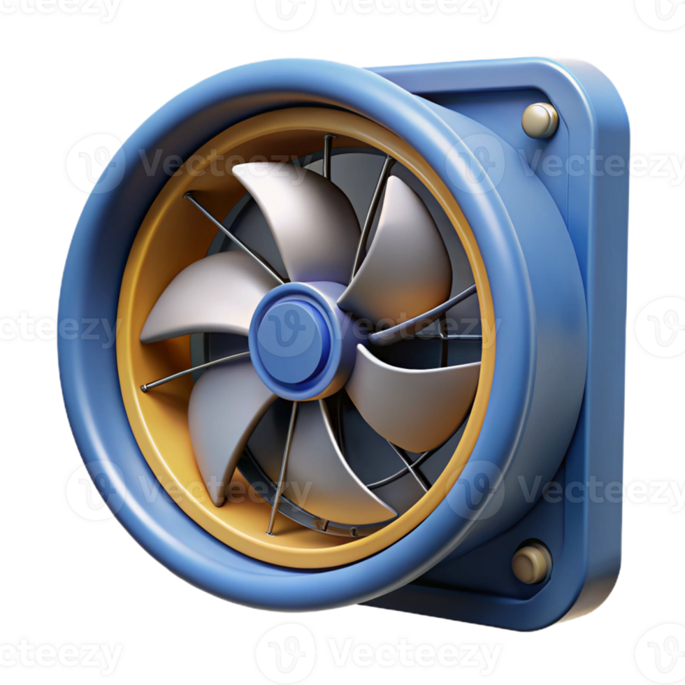 3D Render Blue and Gold Industrial Fan png