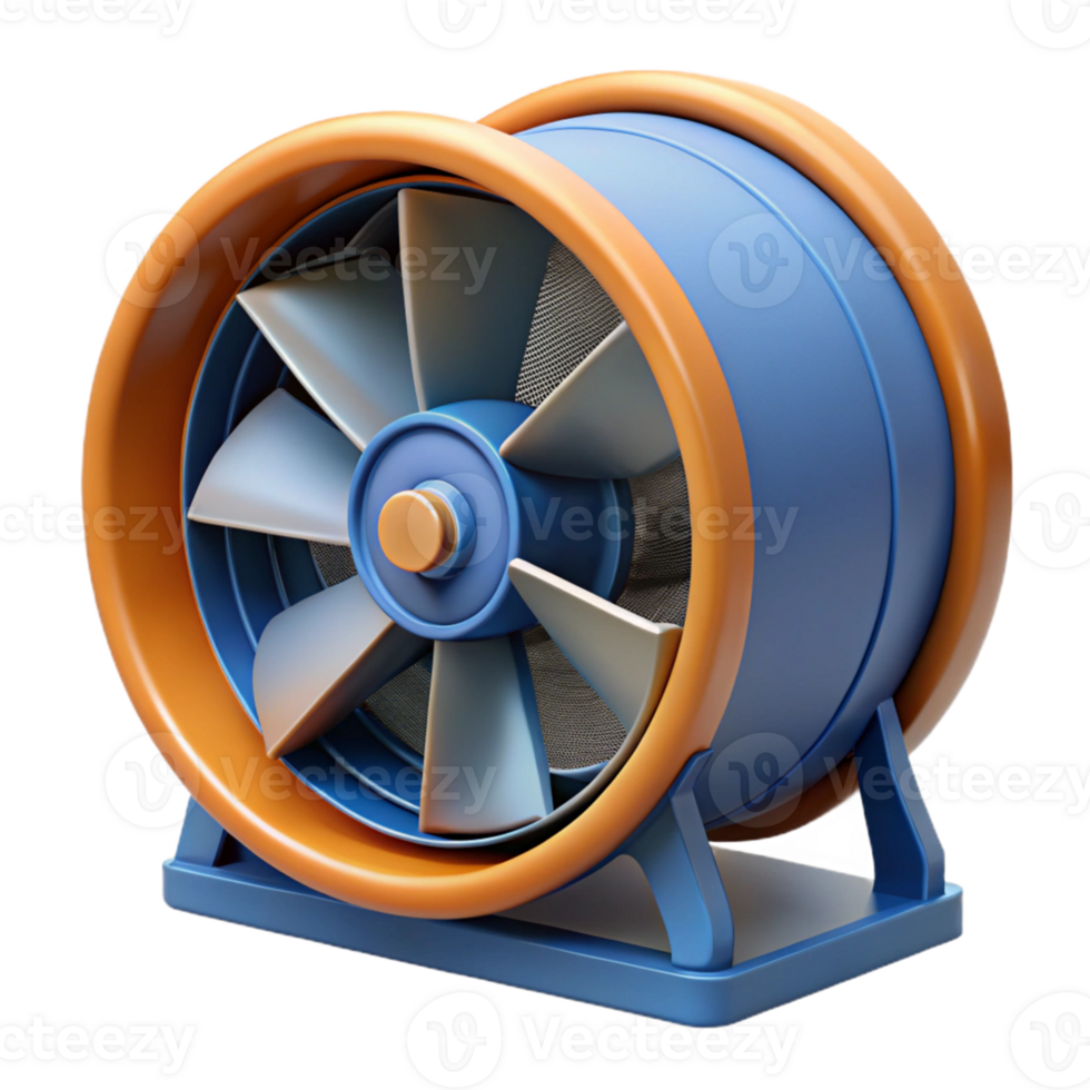3D Render Blue Orange Industrial Fan png