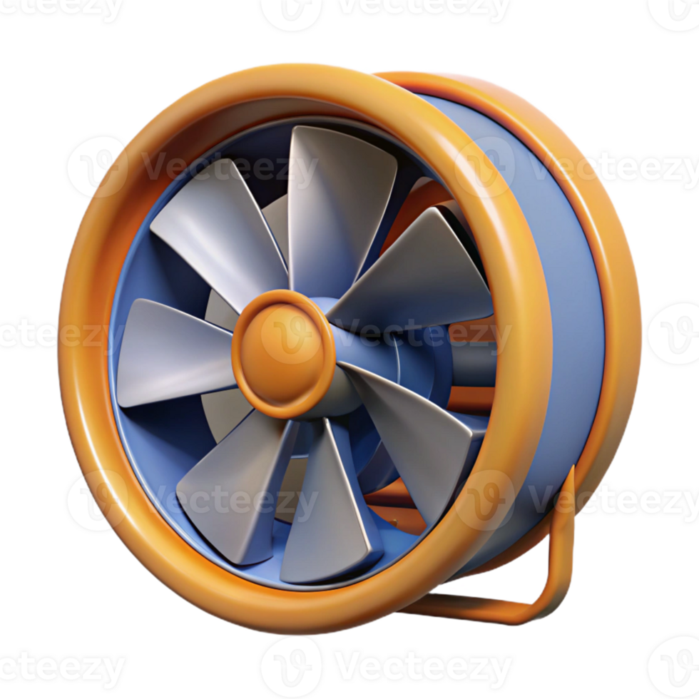 3D Render Orange Blue Cartoon Fan png
