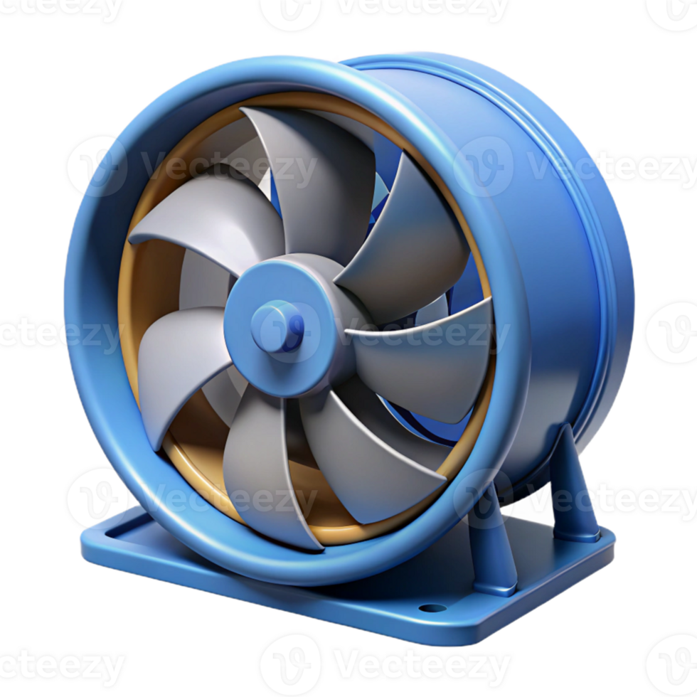 Blue 3D Render of a Cooling Fan png