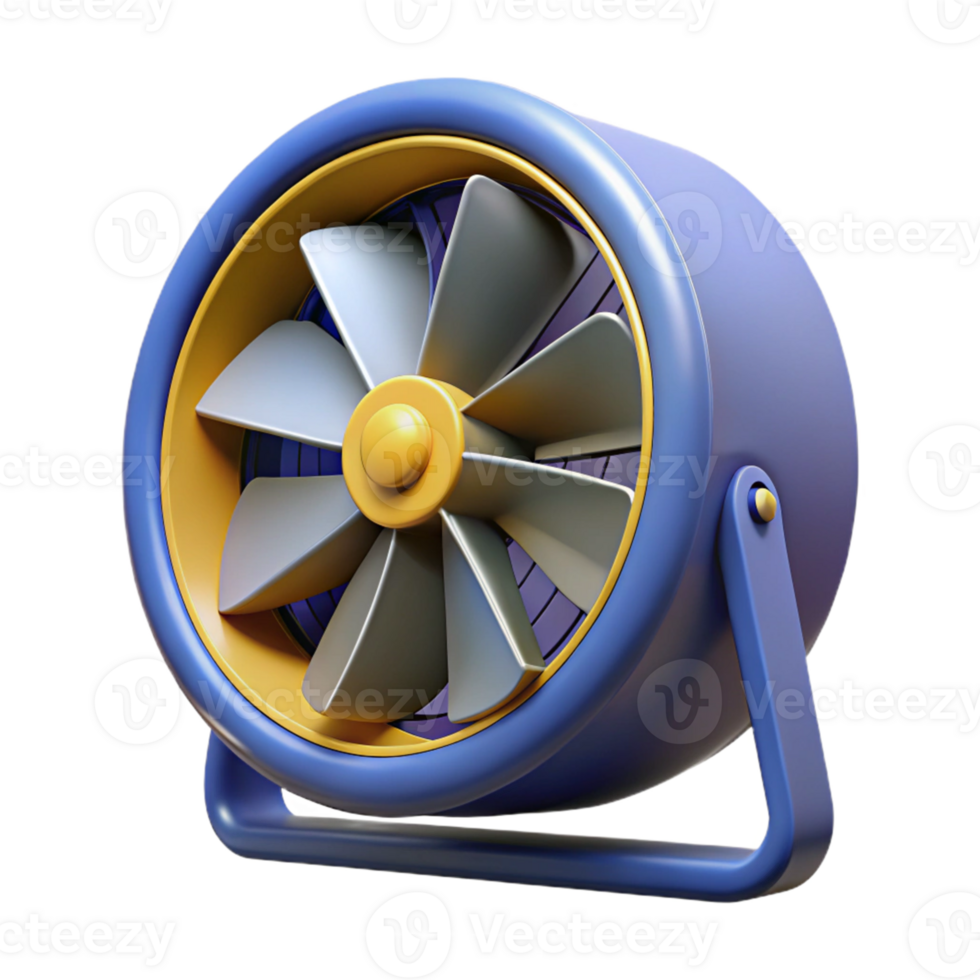 3D Render of a Blue and Yellow Desk Fan png