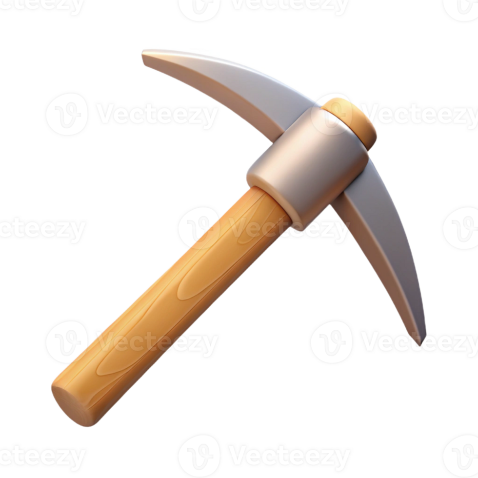 3D Model Pickaxe Wood Handle Mining Tool Illustration png