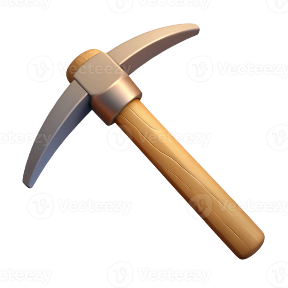 3D Render Pickaxe Wood Handle Mining Tool png