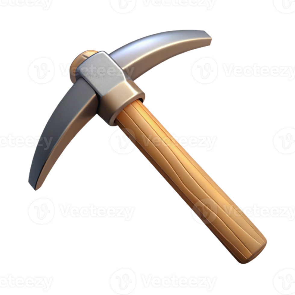 3D Render Pickaxe Wood Handle Mining Tool png