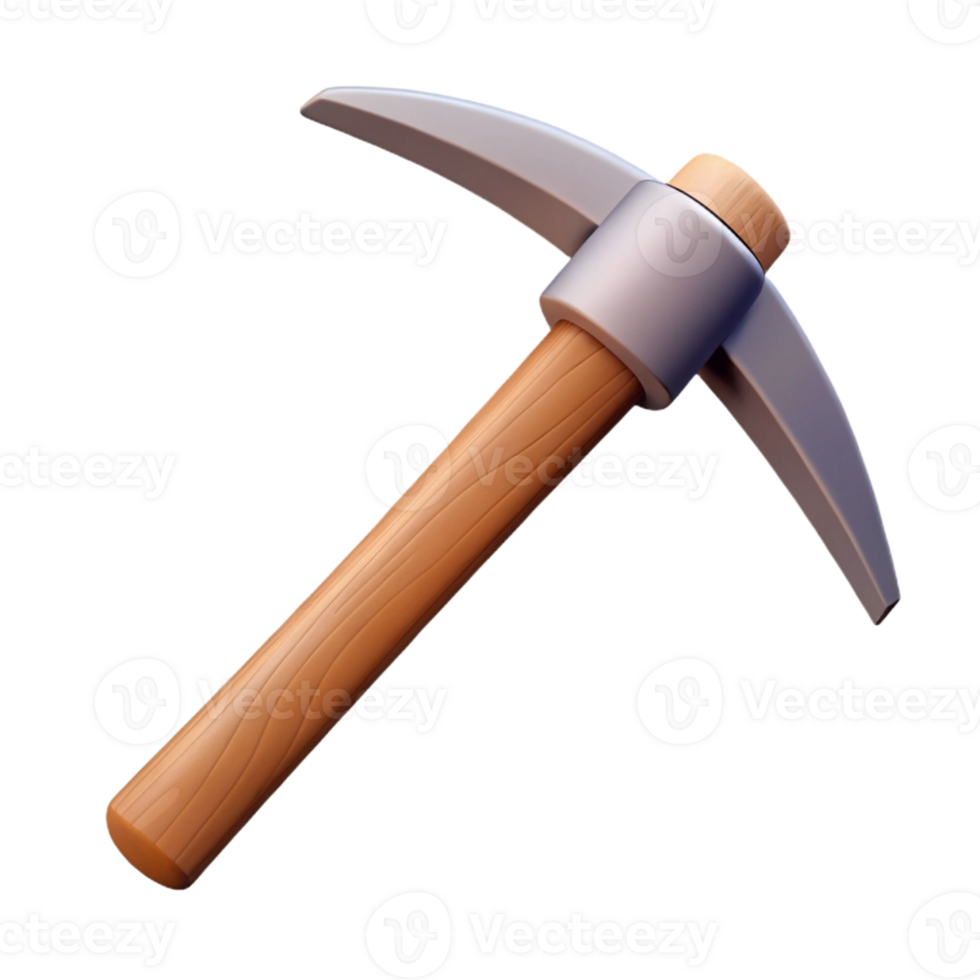 3D Model Pickaxe Wooden Handle Mining Tool Illustration png
