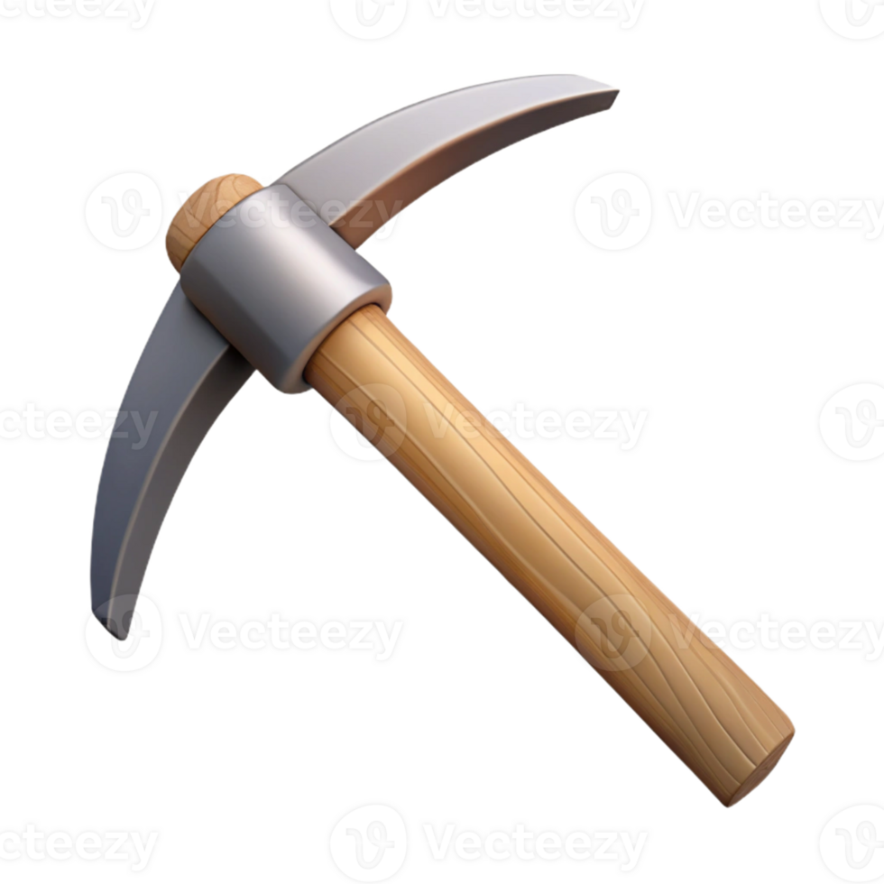 3D Render Pickaxe Illustration Wood Handle Metal Head png