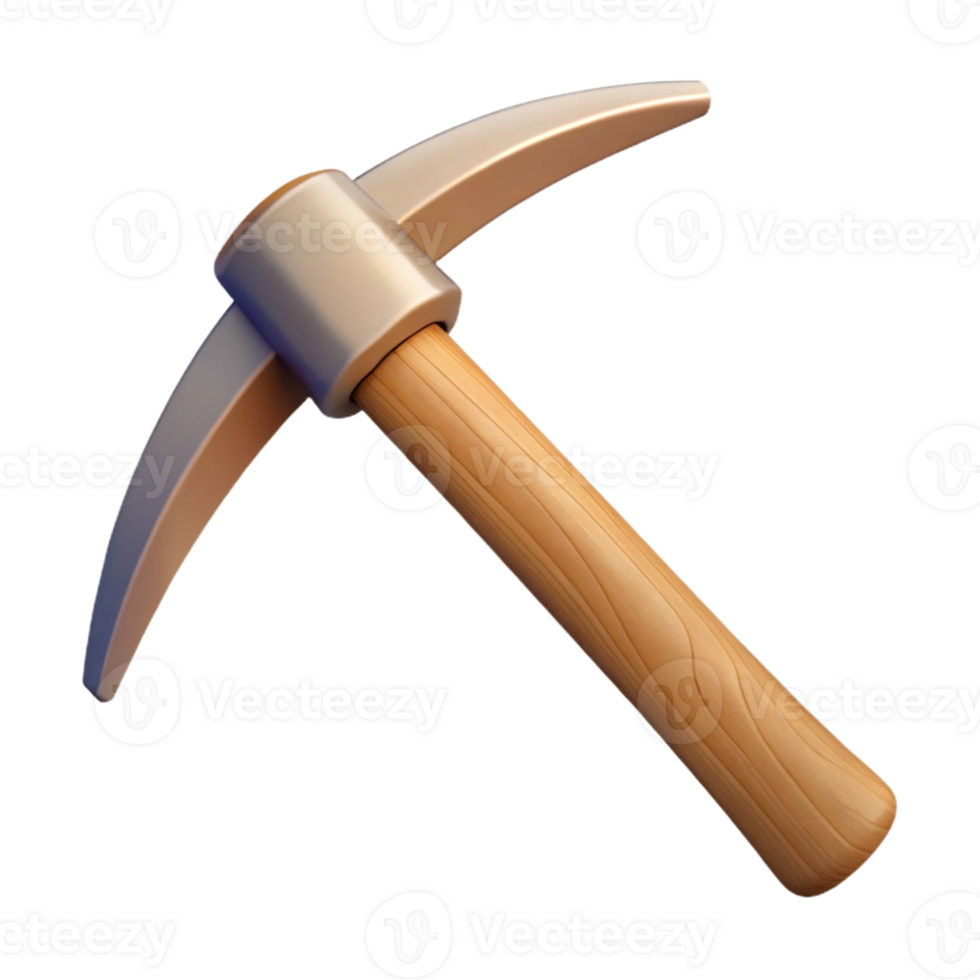 3D Render Pickaxe Illustration Wood Handle Mining Tool png