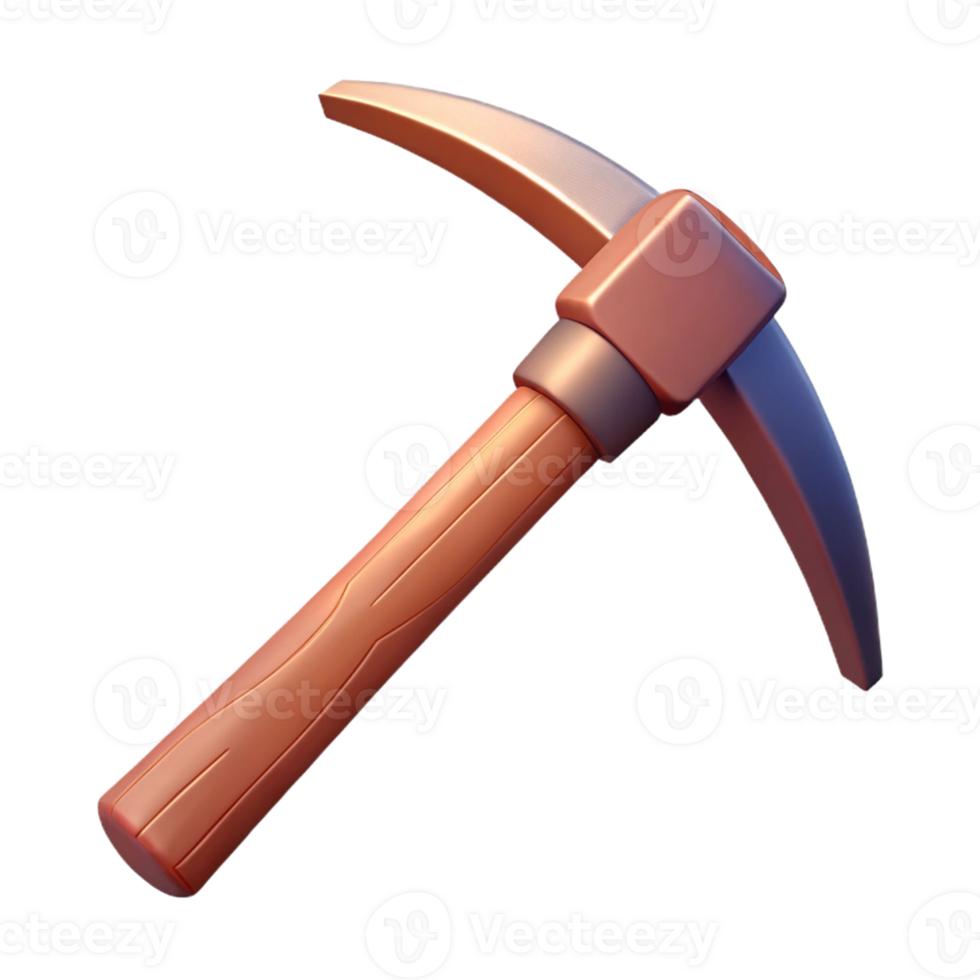 3D Render Pickaxe Wooden Handle Mining Tool png