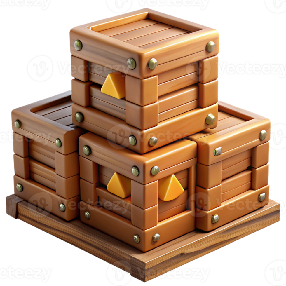 3D Wooden Crate Stack Illustration png