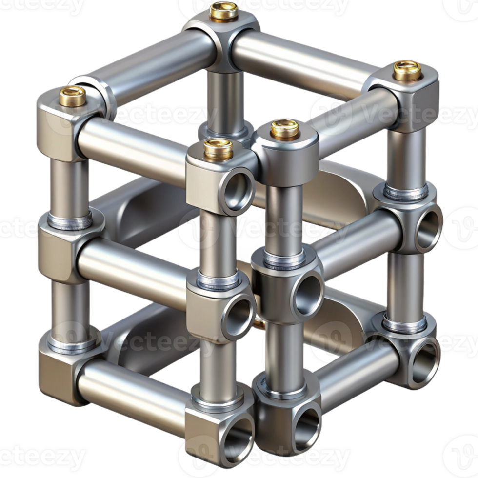 3D Render Metallic Cube Structure Illustration png