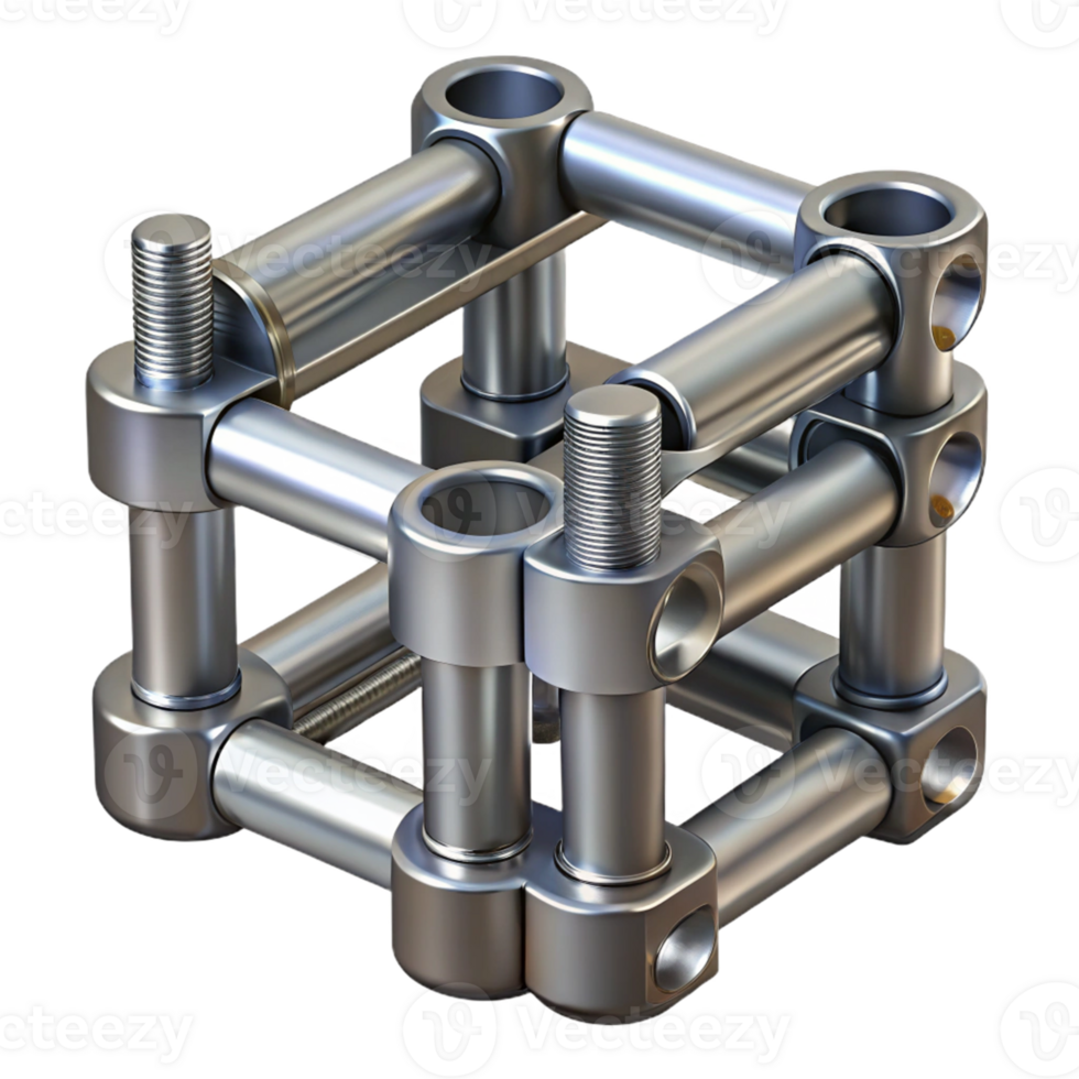 3D Render Metallic Cube Joint Structure Illustration png