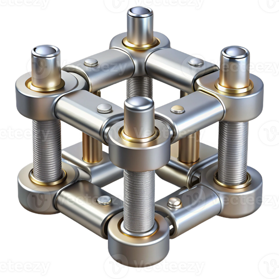 3D Render Metallic Cube Linkage Illustration png