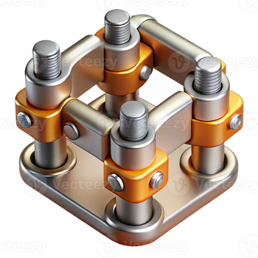 3D Render of Interlocking Metal Structure png