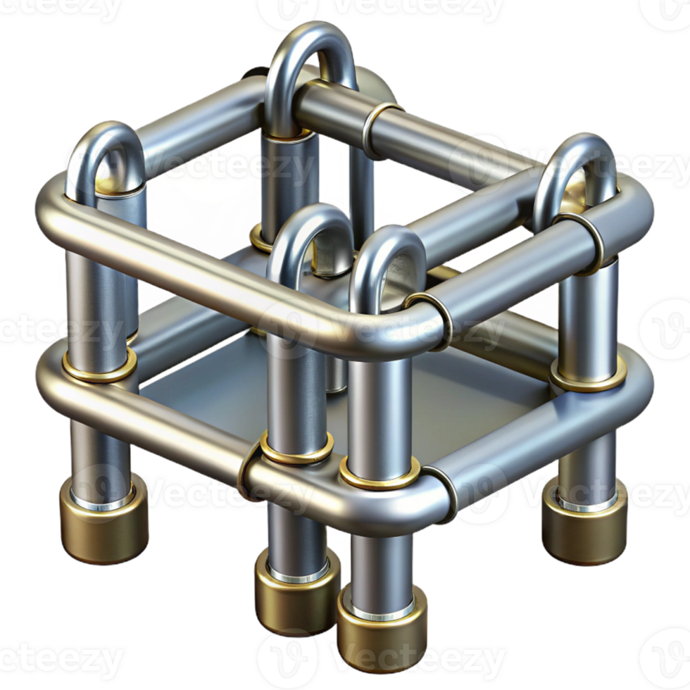 3D Render Metallic Pipes Interlocking Structure png