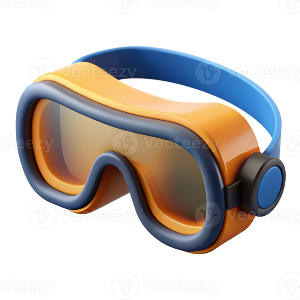 3D Render of Orange and Blue Diving Goggles png
