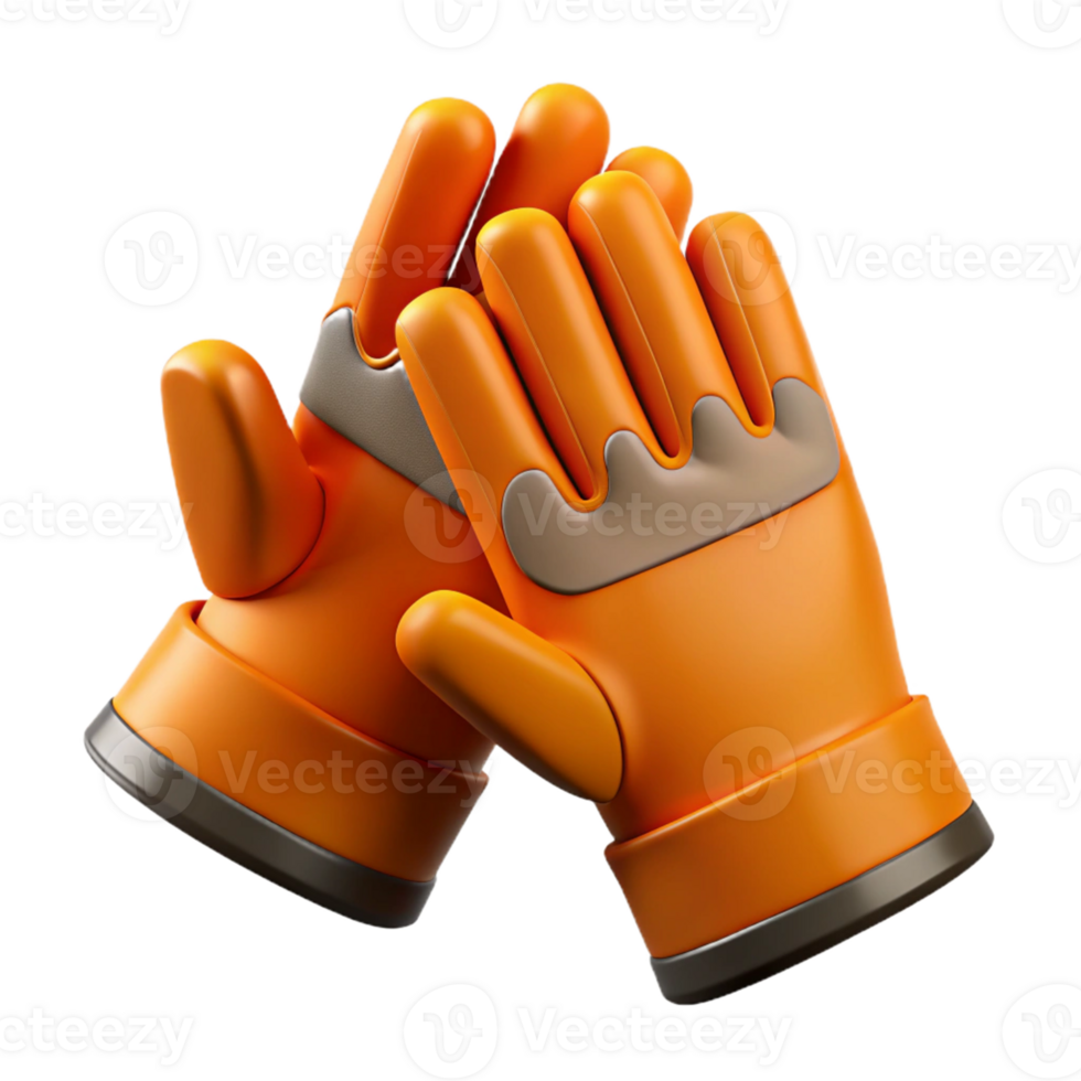 3D Render Orange Work Gloves Illustration png