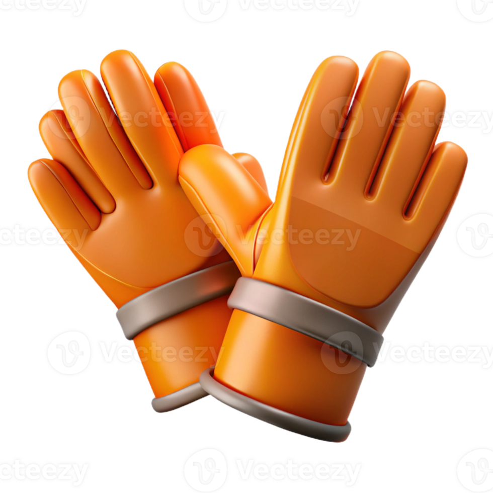 3D Render Orange Goalkeeper Gloves png
