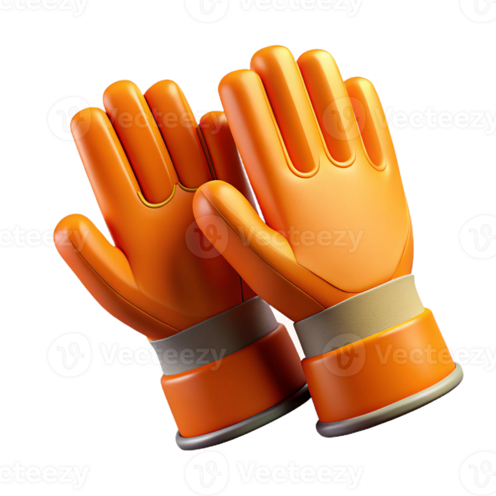 3D Render Orange Goalkeeper Gloves png