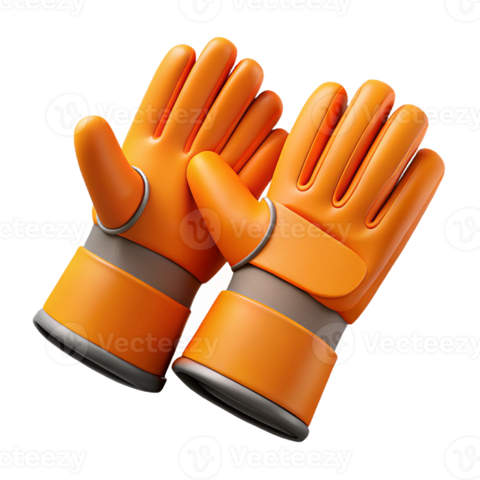 3D Render Orange Gloves Safety Gear png