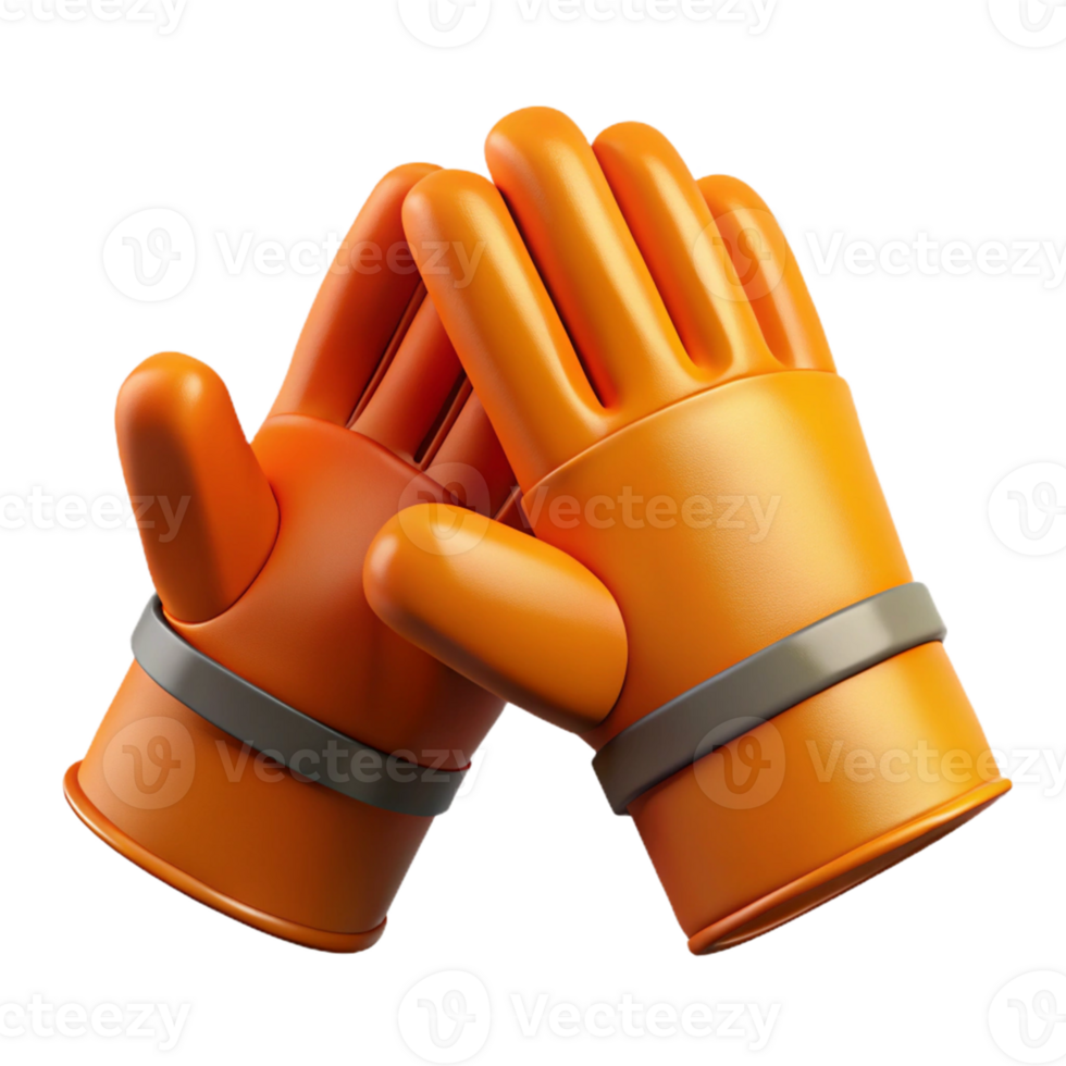 3D Render Orange Gloves High Five png