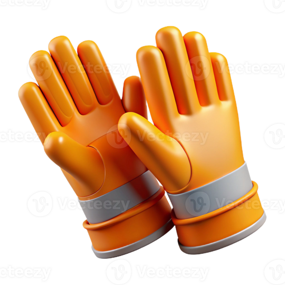 3D Render Orange Safety Gloves Illustration png