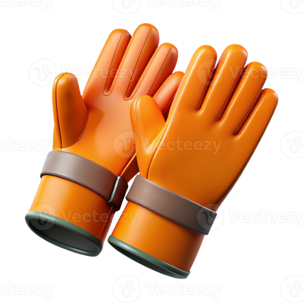 3D Render Orange Goalkeeper Gloves png