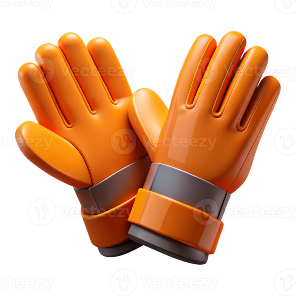 Orange Goalkeeper Gloves 3D Render png