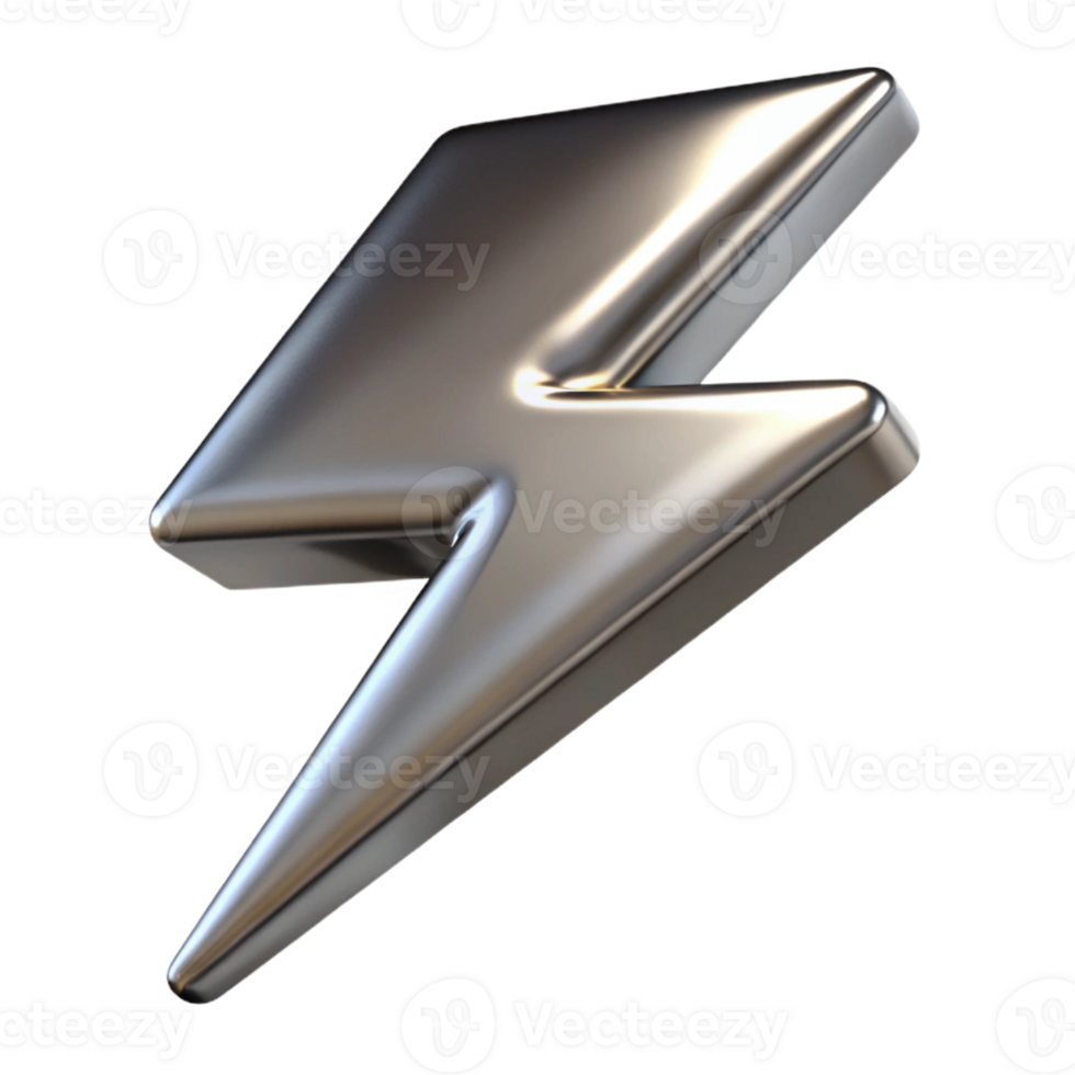 Metallic 3D Lightning Bolt Illustration png