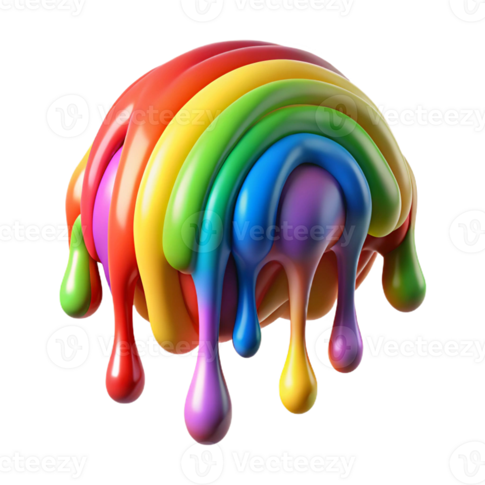 Rainbow 3D Render Dripping Paint png