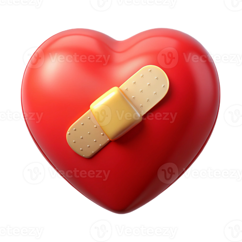 3D Render Red Heart with Bandage Illustration png