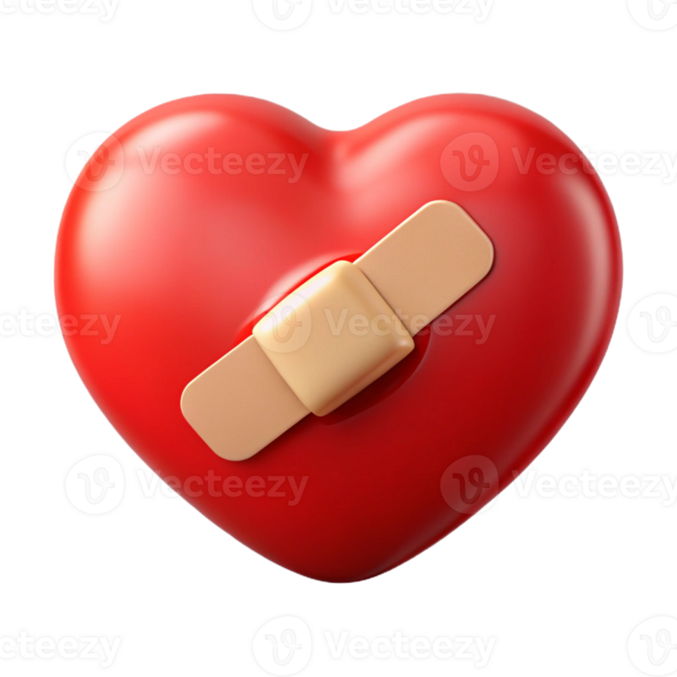3D Render Red Heart with Bandage Illustration png