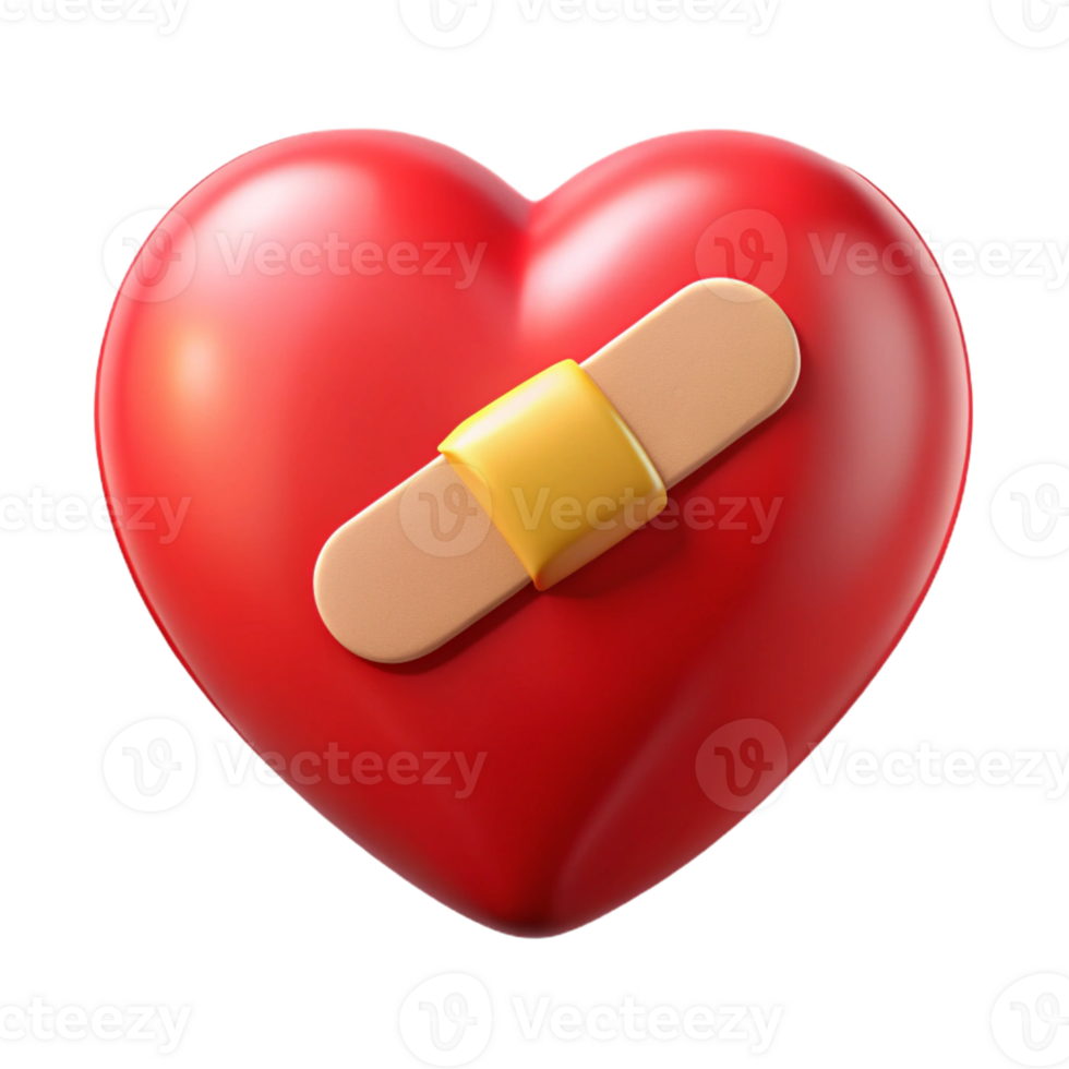 3D Render Red Heart with Bandage Illustration png