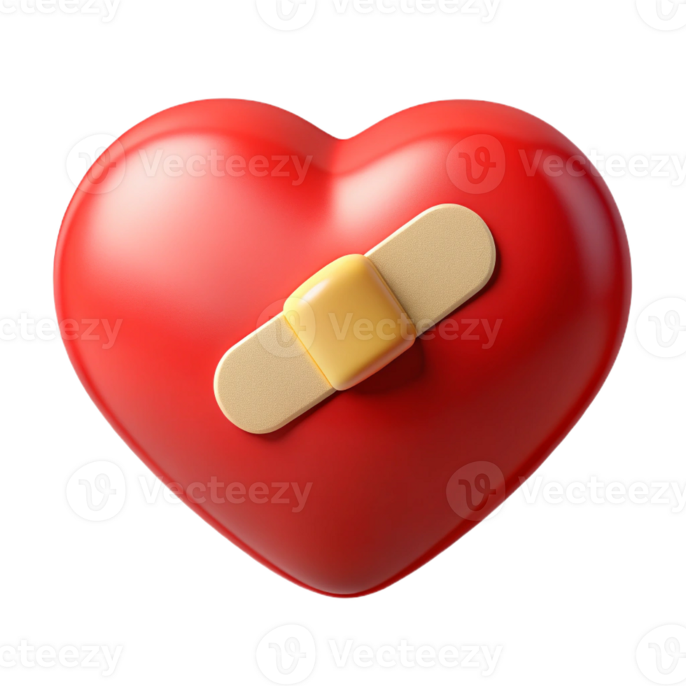 3D Render Red Heart with Bandage Illustration png
