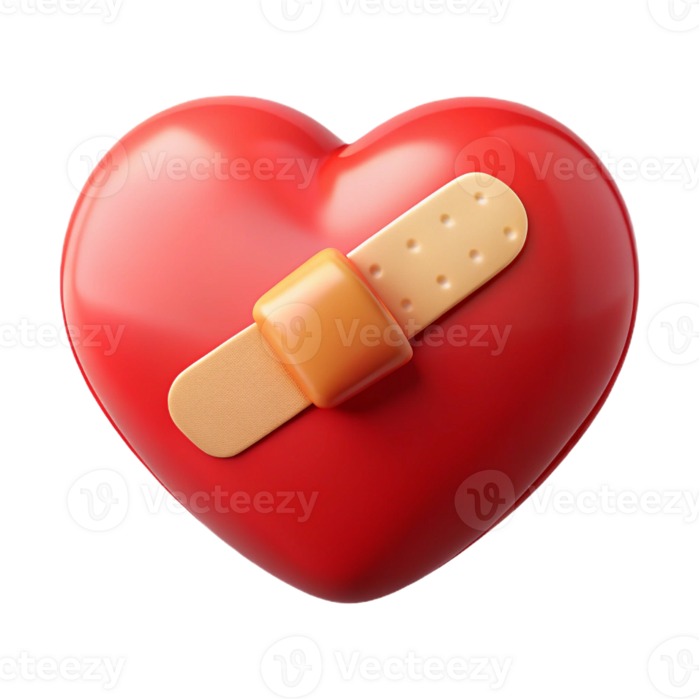 3D Render Red Heart with Bandage Illustration png