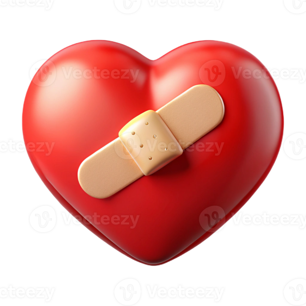 3D Render Red Heart with Bandage Illustration png