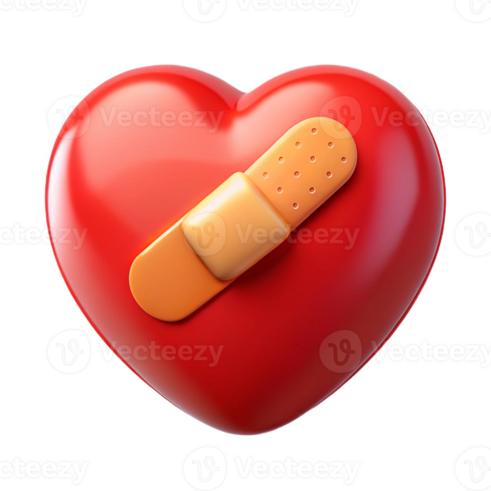 3D Render Red Heart with Bandage Illustration png