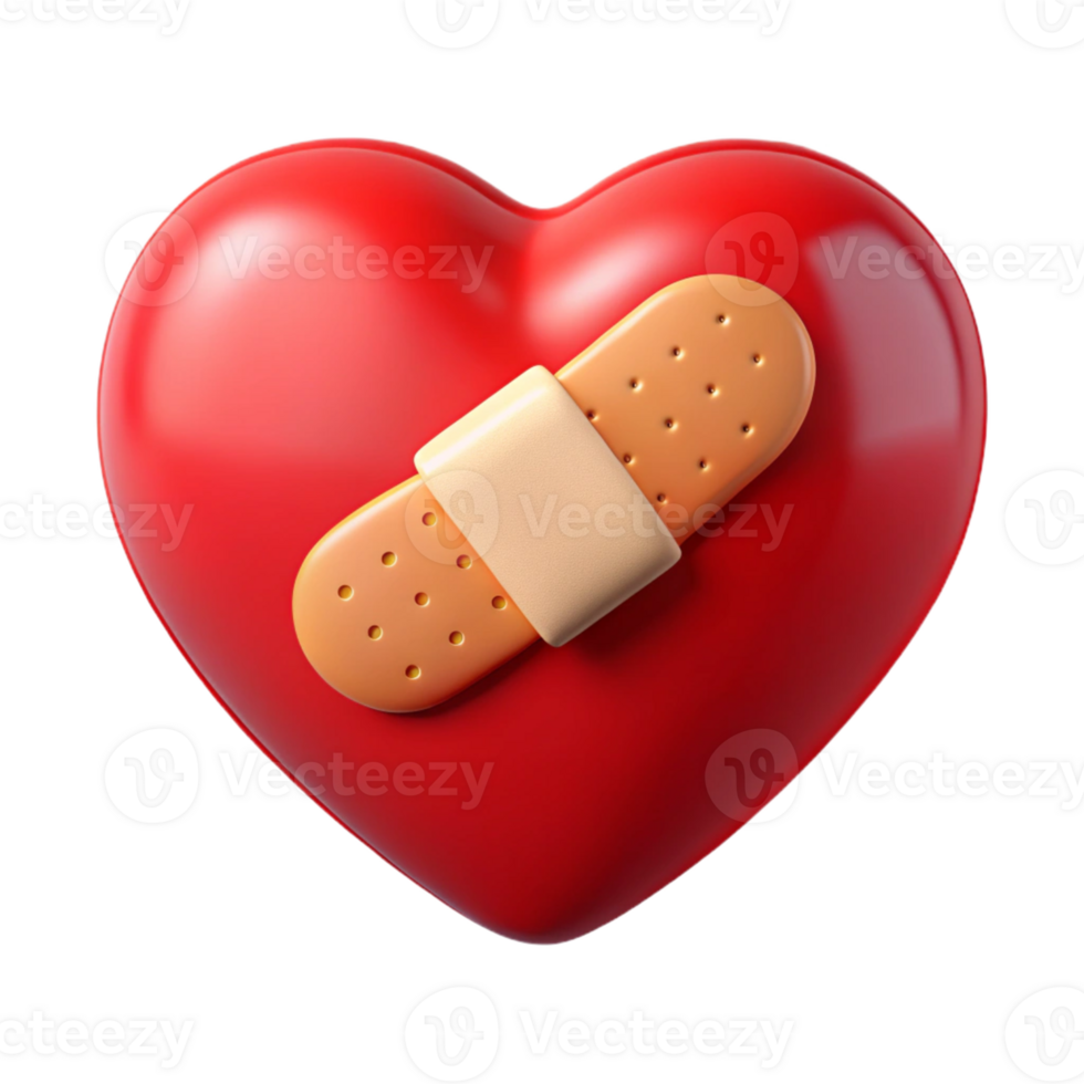 3D Render Red Heart with Bandage Illustration png