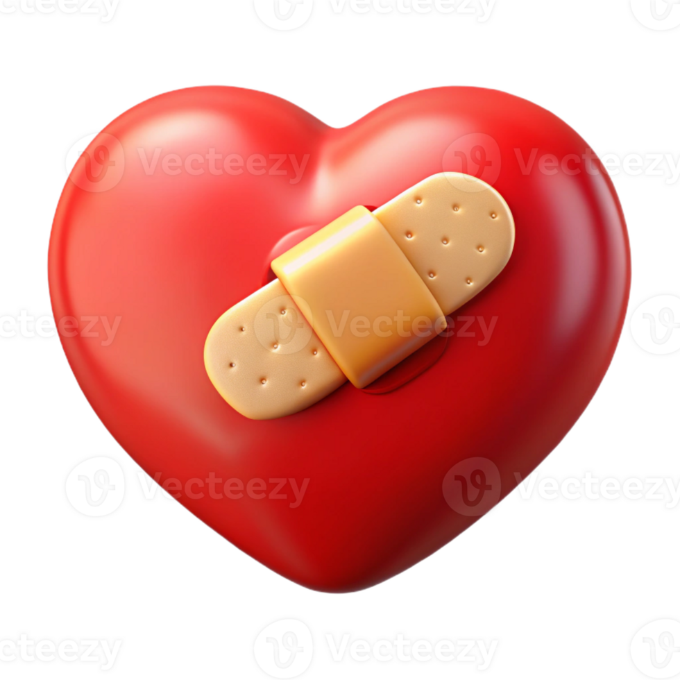 3D Render Red Heart with Bandage Illustration png