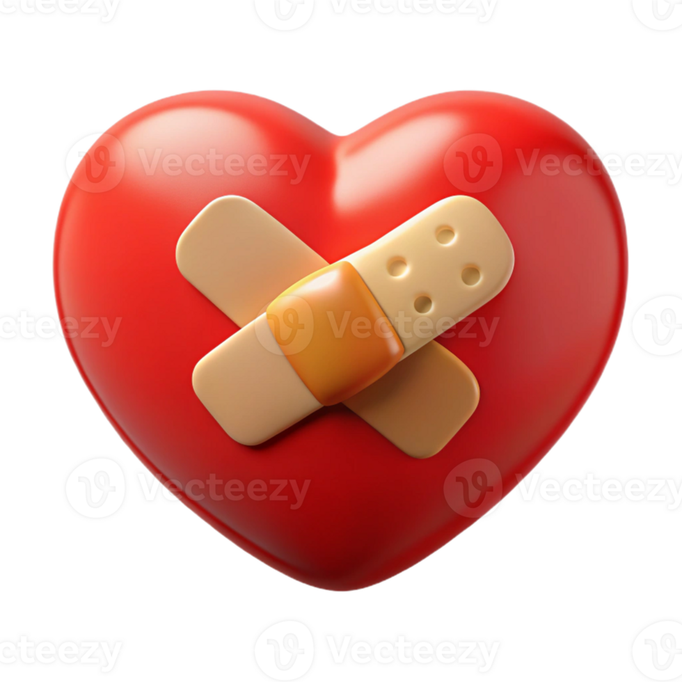 3D Render Red Heart with Bandages png