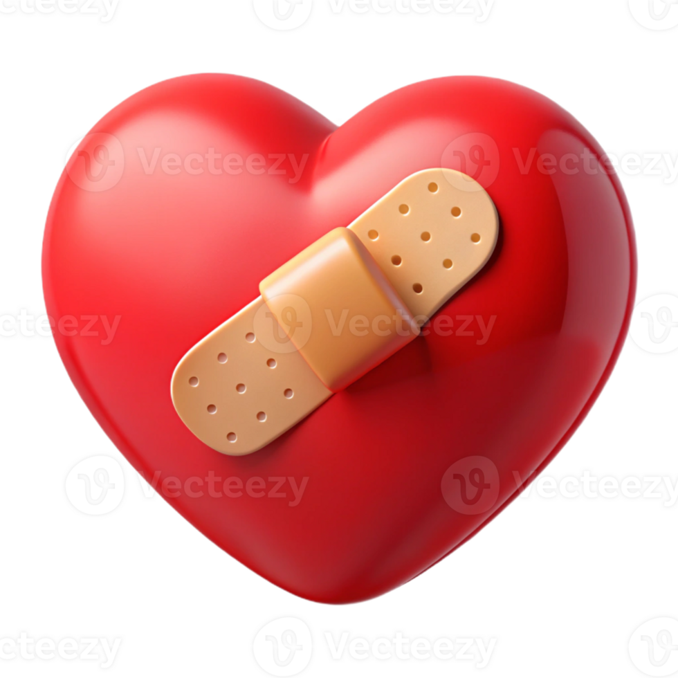 3D Render Red Heart Bandage Illustration png