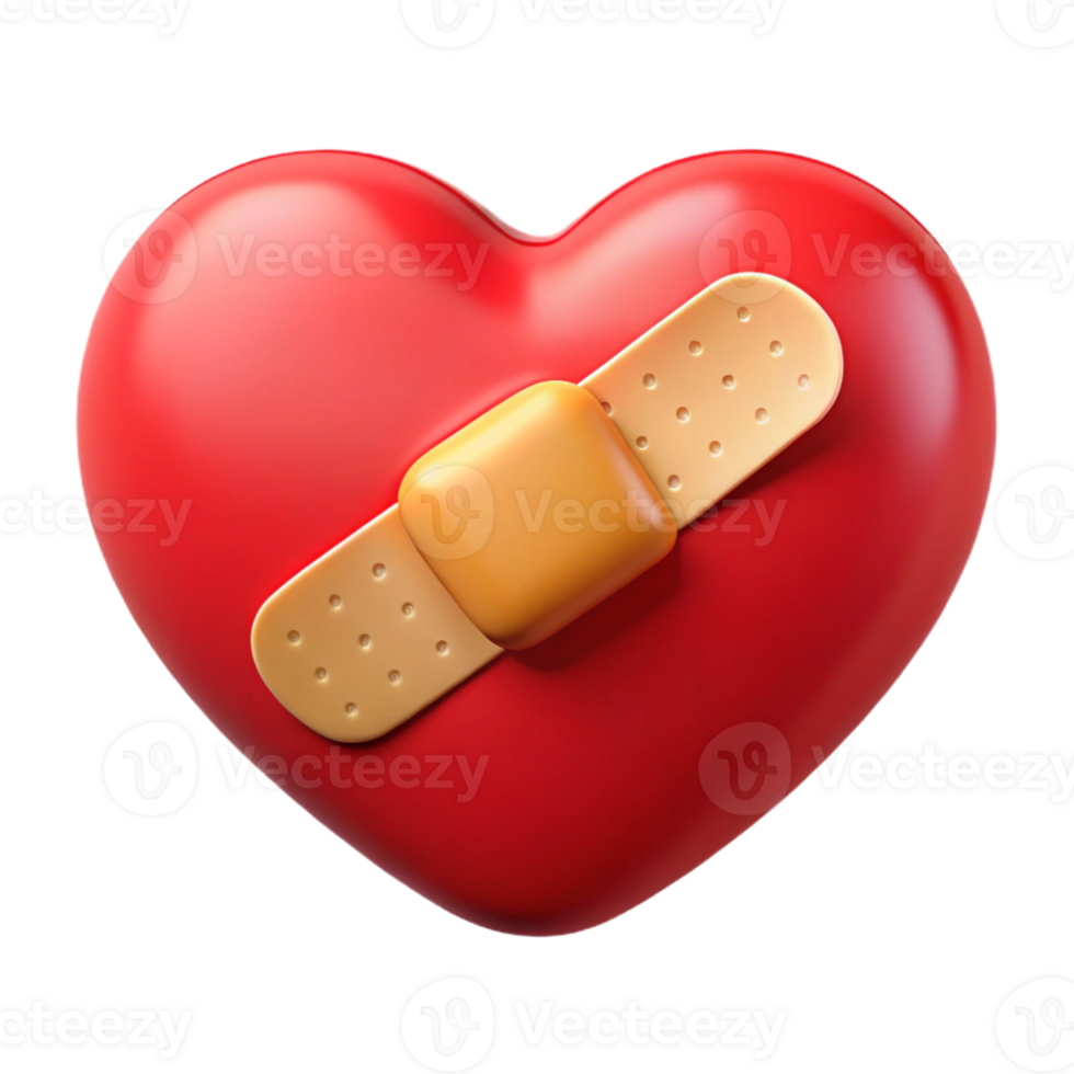 3D Render Red Heart with Bandage Illustration png
