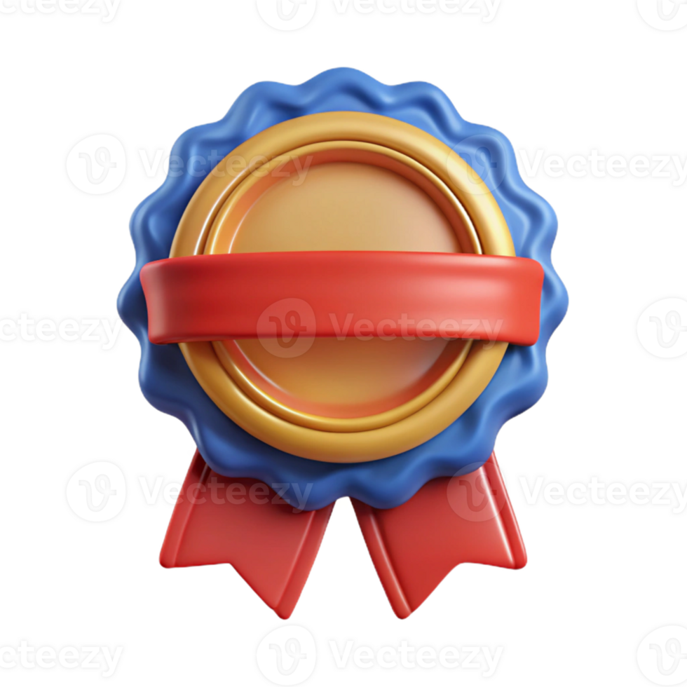 3D Render Blue Gold Red Award Badge Illustration png